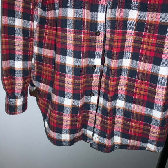 RAINFOREST Heavy Weight Red Plaid cotton Flannel shirt  Size L shacket - Picture 2 of 11